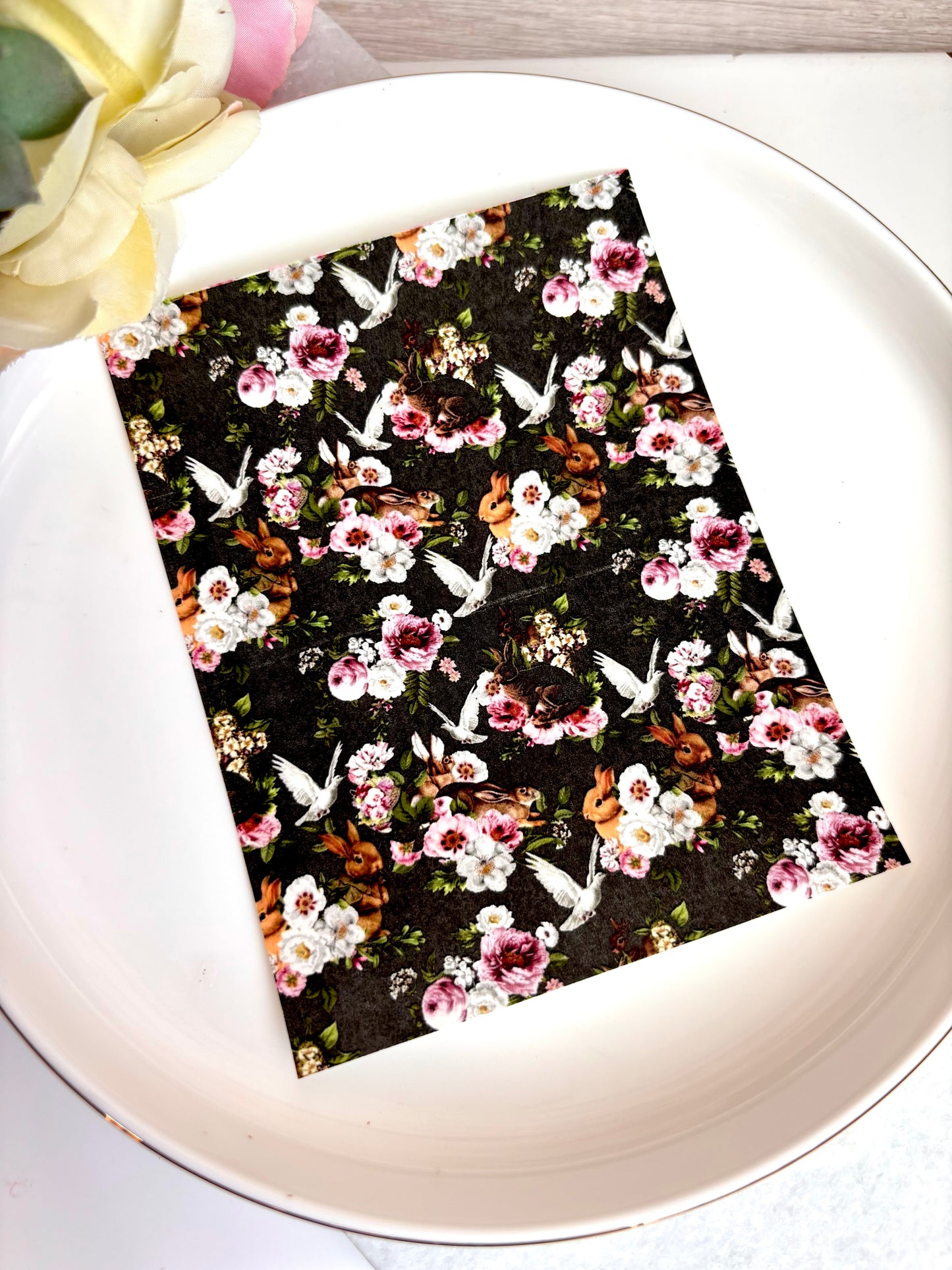 Floral Bunnies Black Transfer Paper