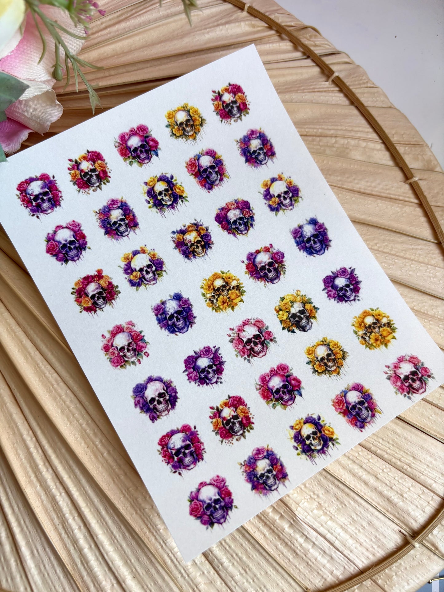 Bright Floral Skulls Small Charms Transfer Paper