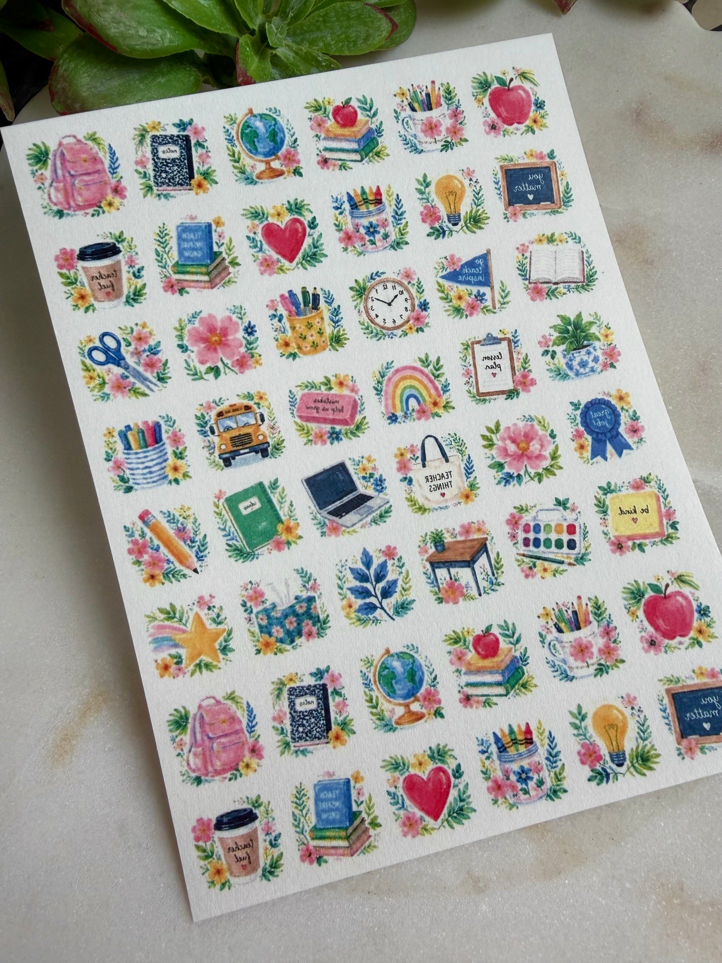 Floral Teacher Charm Transfers