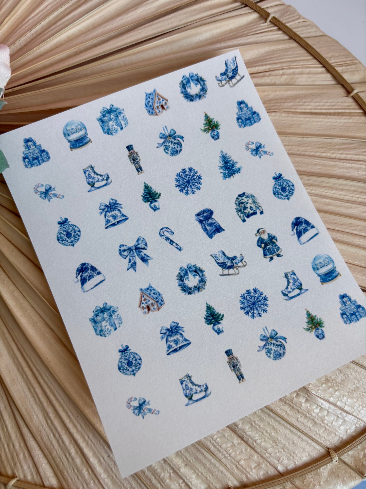 Blue Toile Christmas Charms Transfer Paper