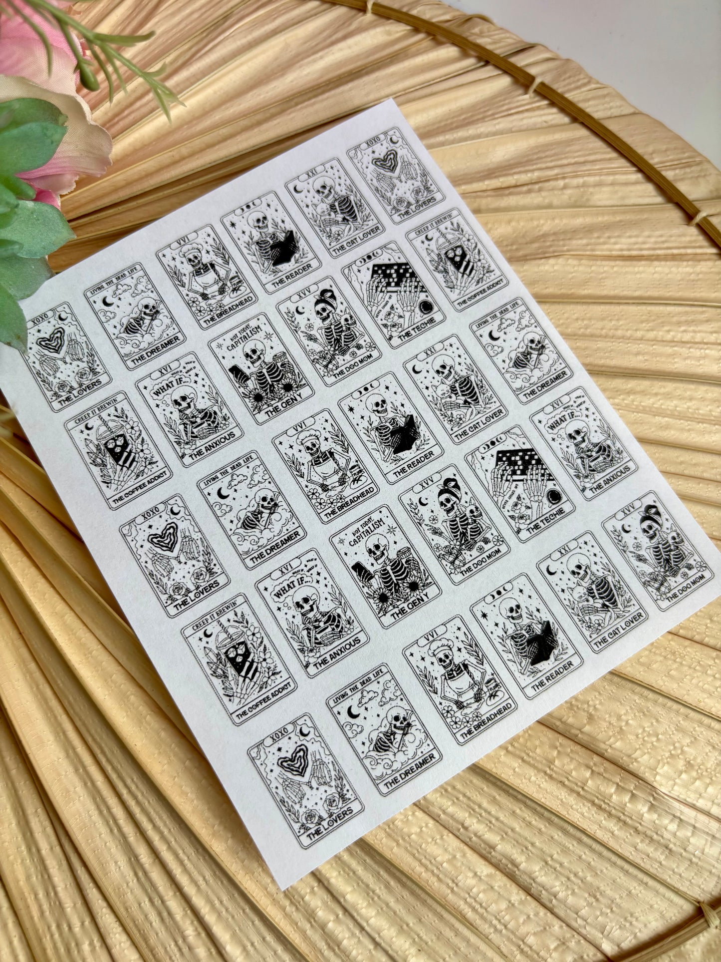Silly Skeleton Tarot Charms Transfer Papers