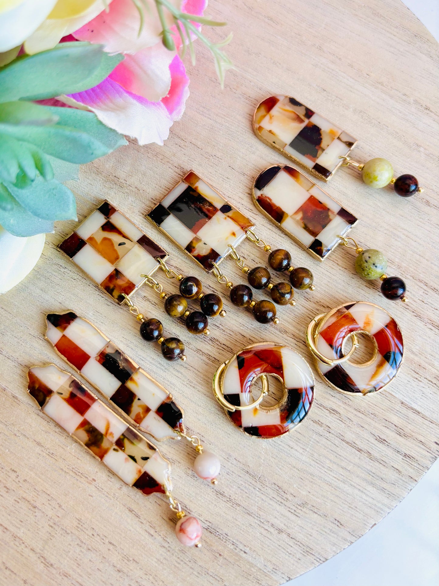 Tortoiseshell Checkerboard Earrings