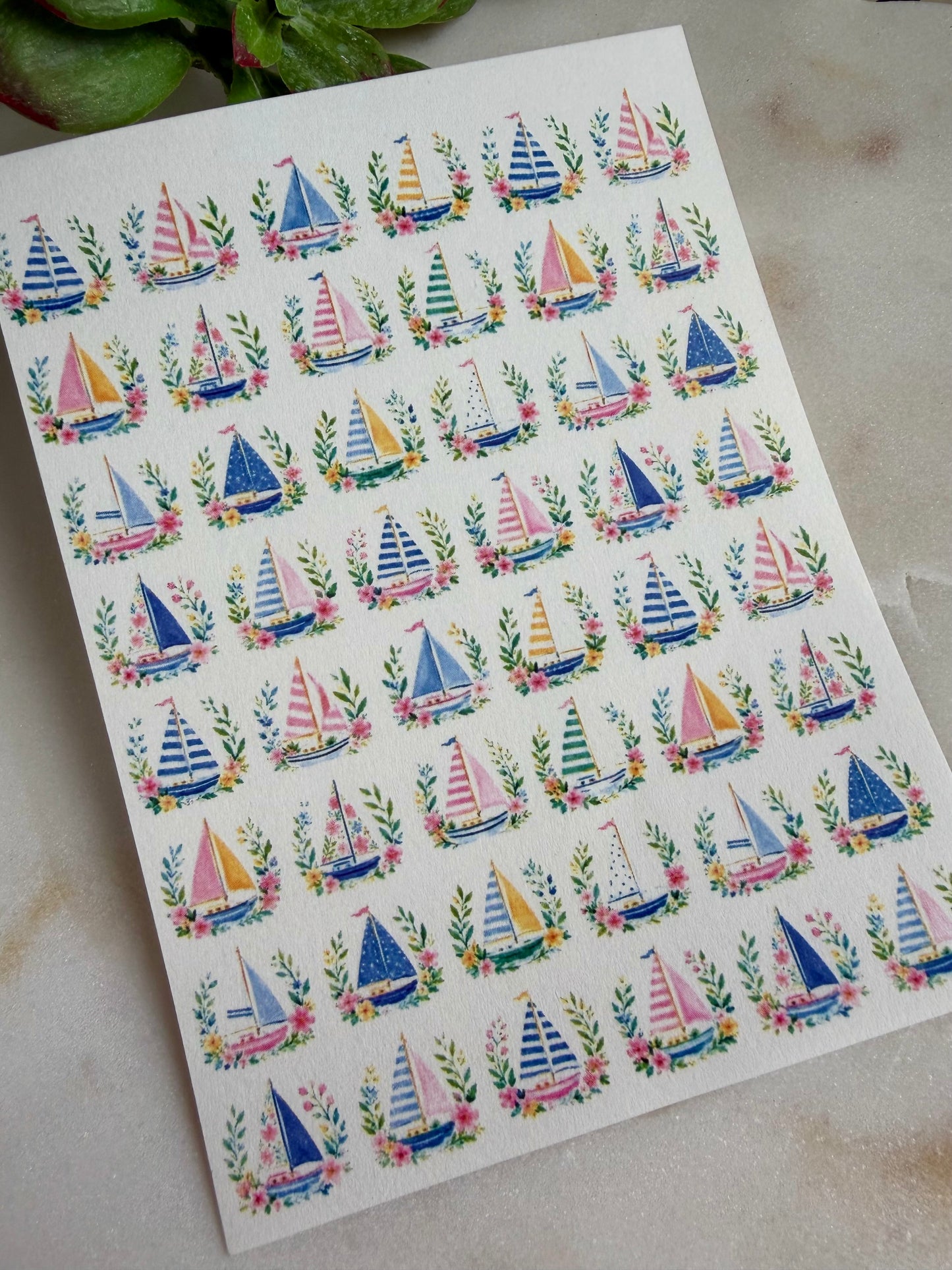 Sailboats & Florals Charm Transfer Paper