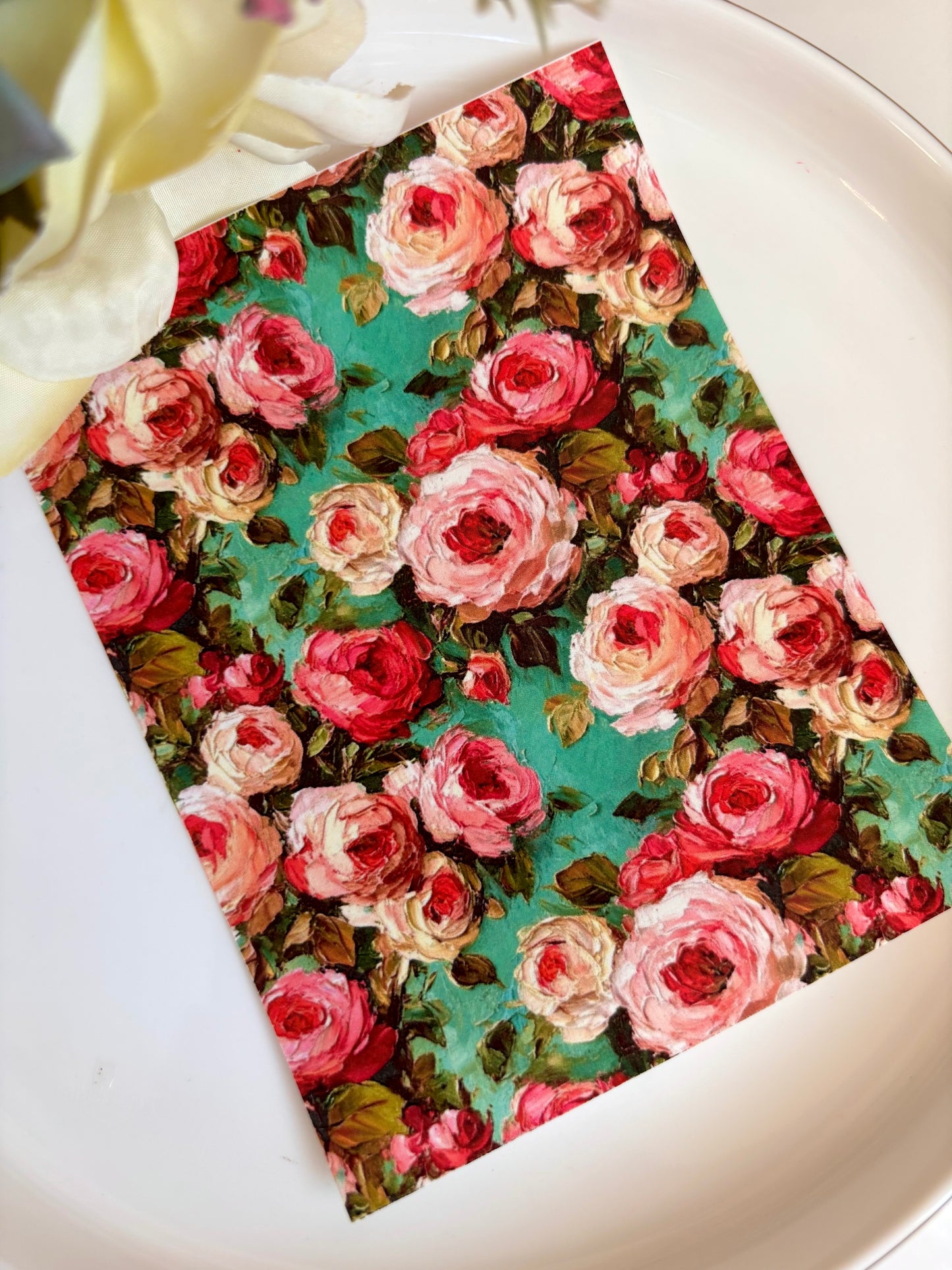 Roses on Teal Transfer Paper