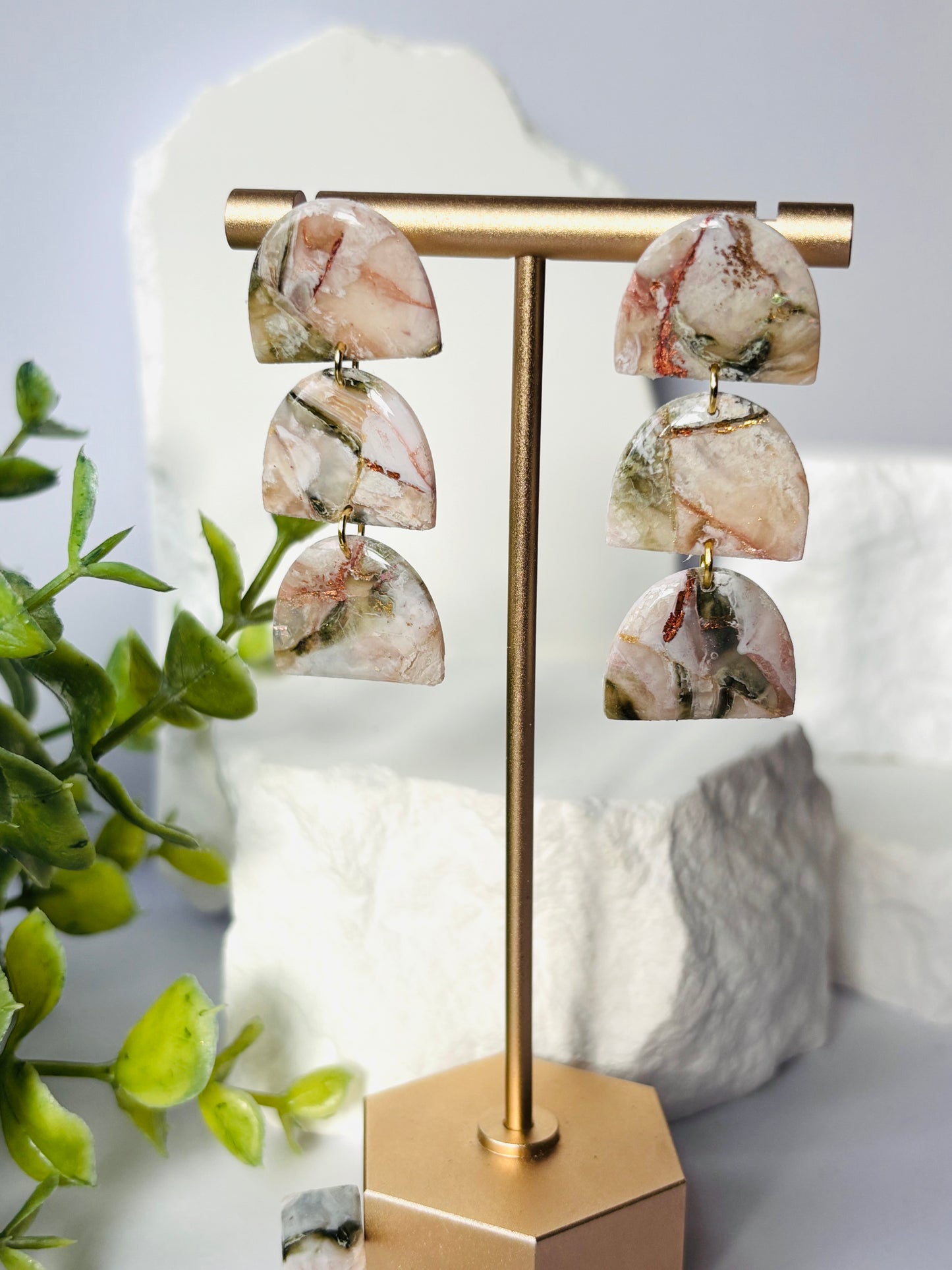 Stone & Metal Marble Earrings