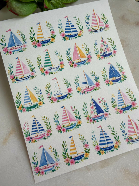 Sailboats & Florals Charm Transfer Paper