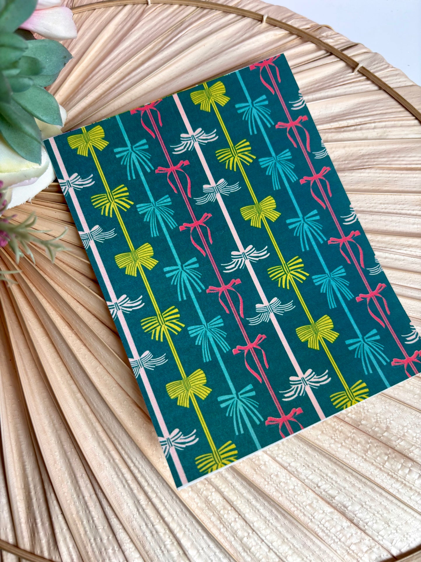 Teal Bow Stripe Transfer Paper