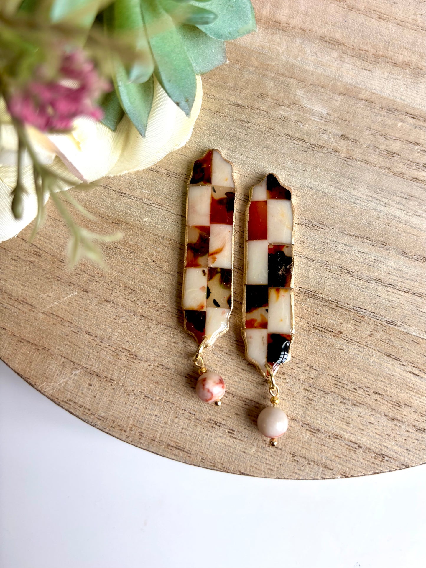 Tortoiseshell Checkerboard Earrings