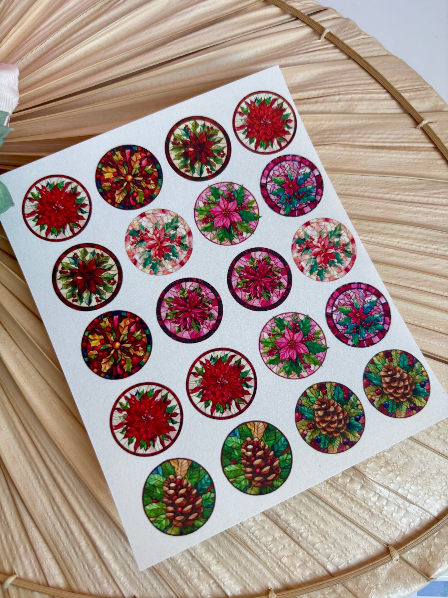 Poinsettia Pinecone Stained Glass Transfer Paper