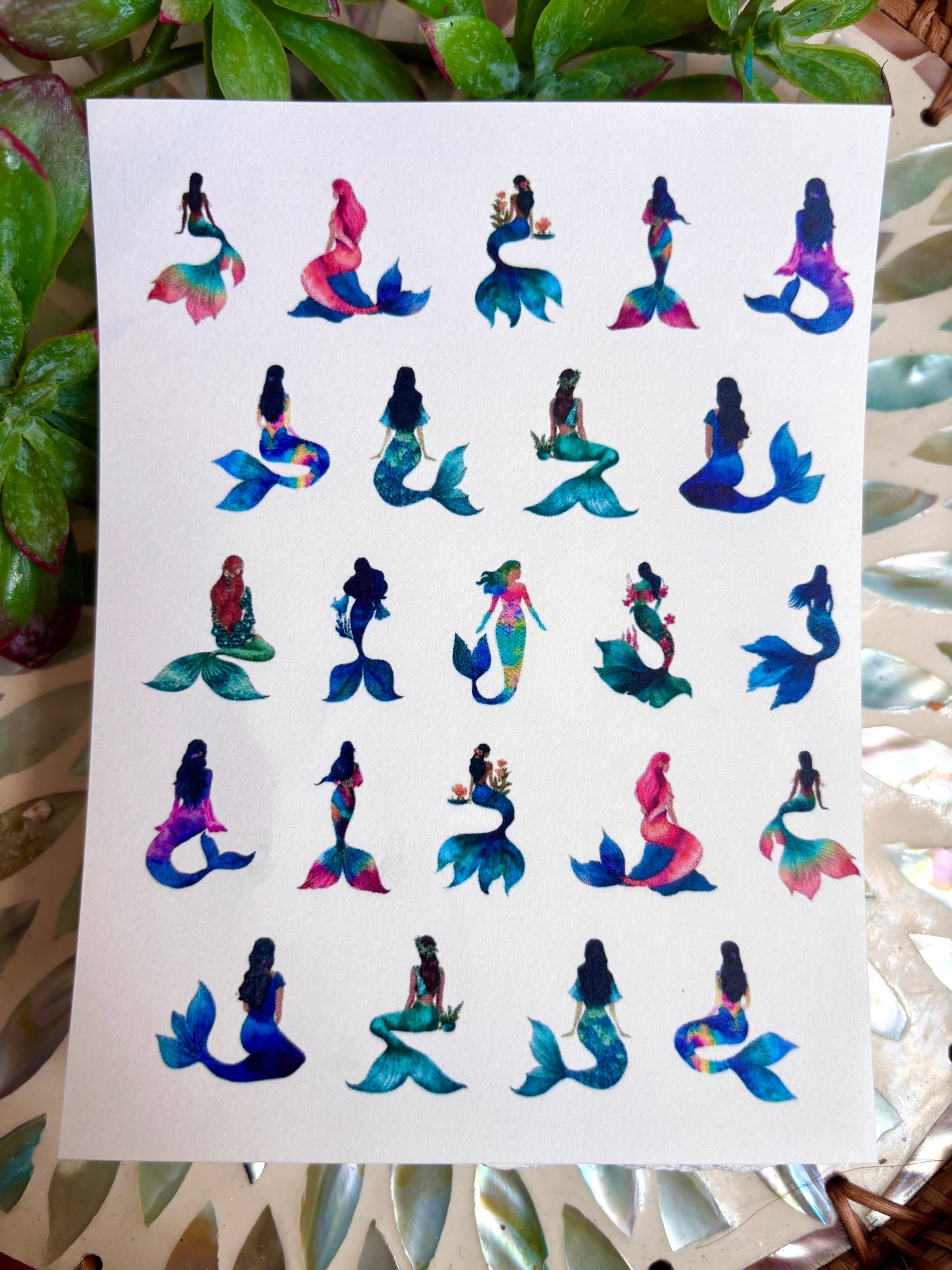 Watercolor Mermaid Charm Transfers