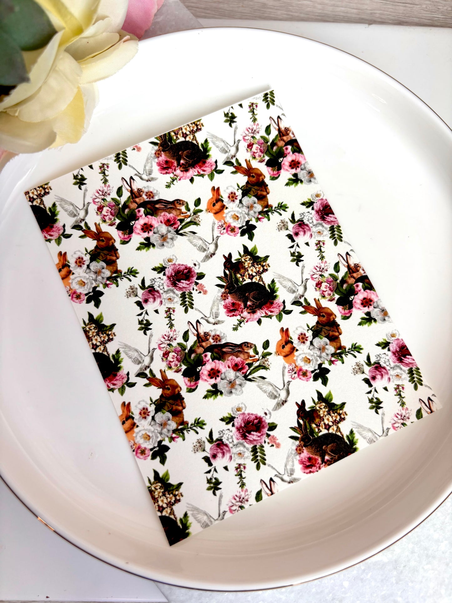Floral Bunnies White Transfer Paper