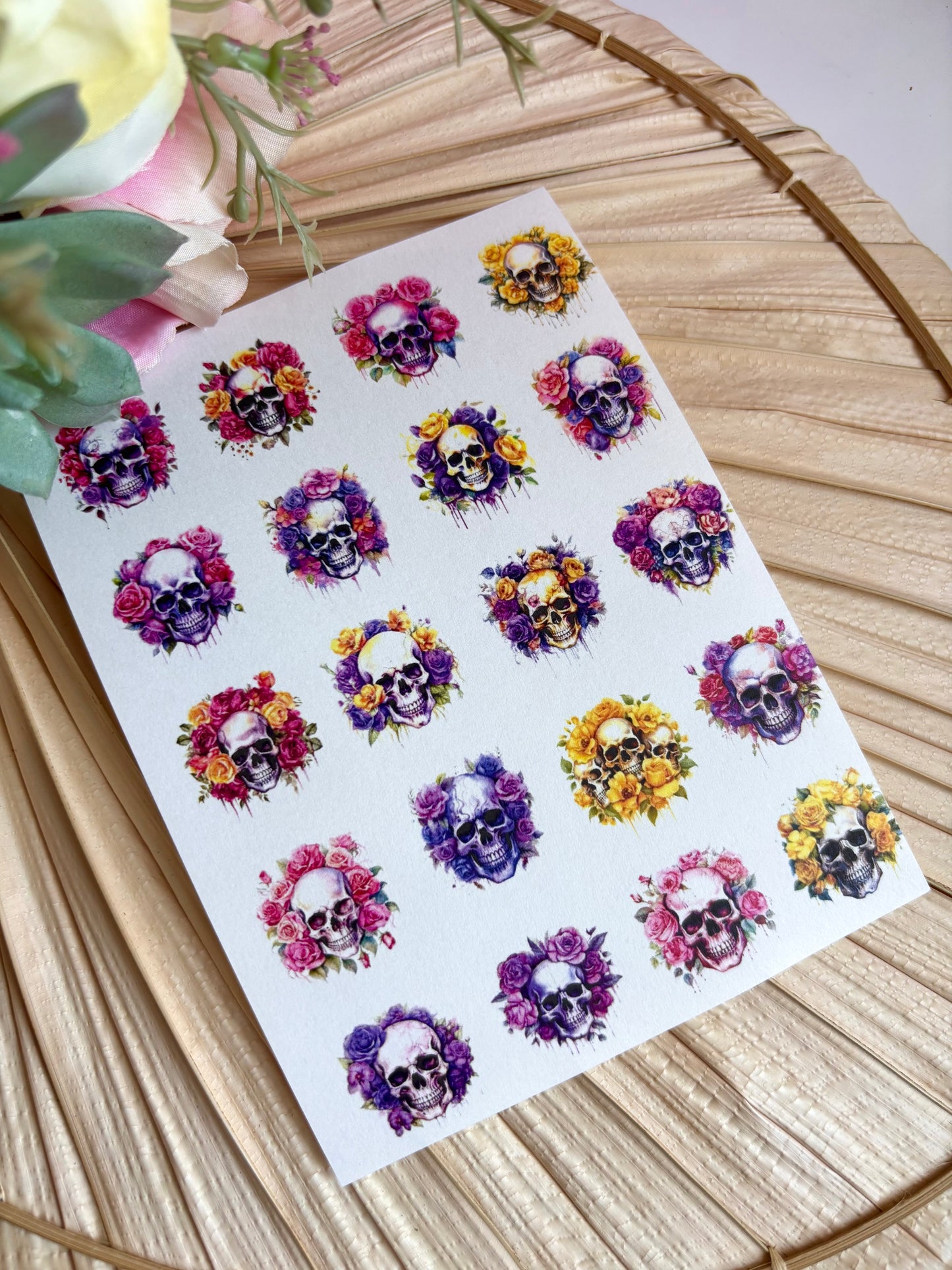 Bright Floral Skulls Large Charms Transfer Paper
