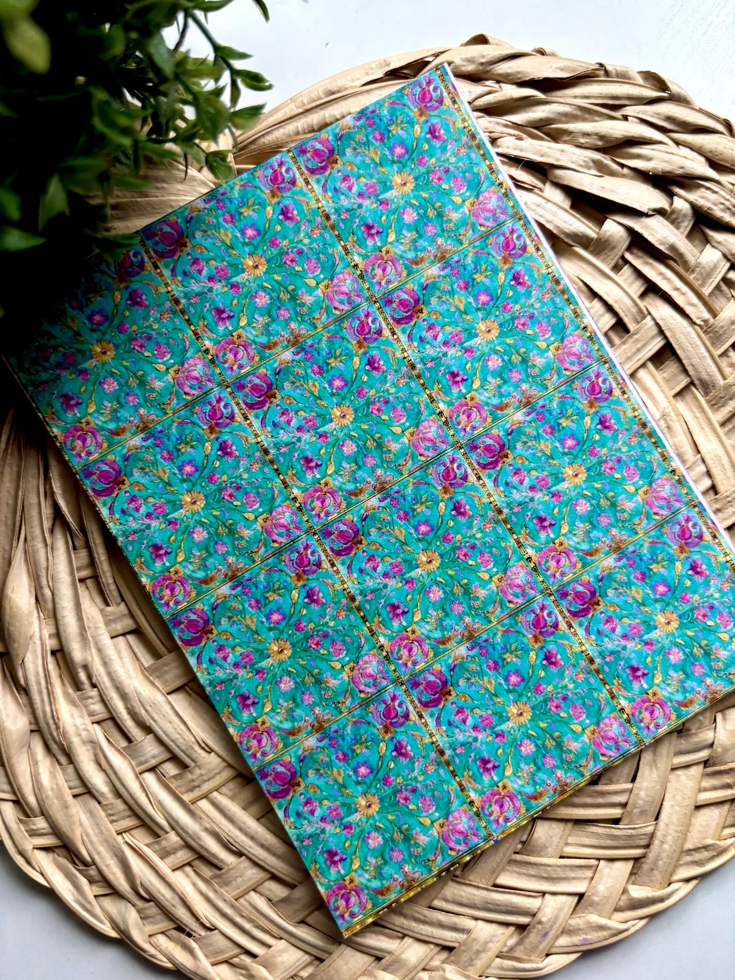 Aqua Moroccan Tile Transfer Paper