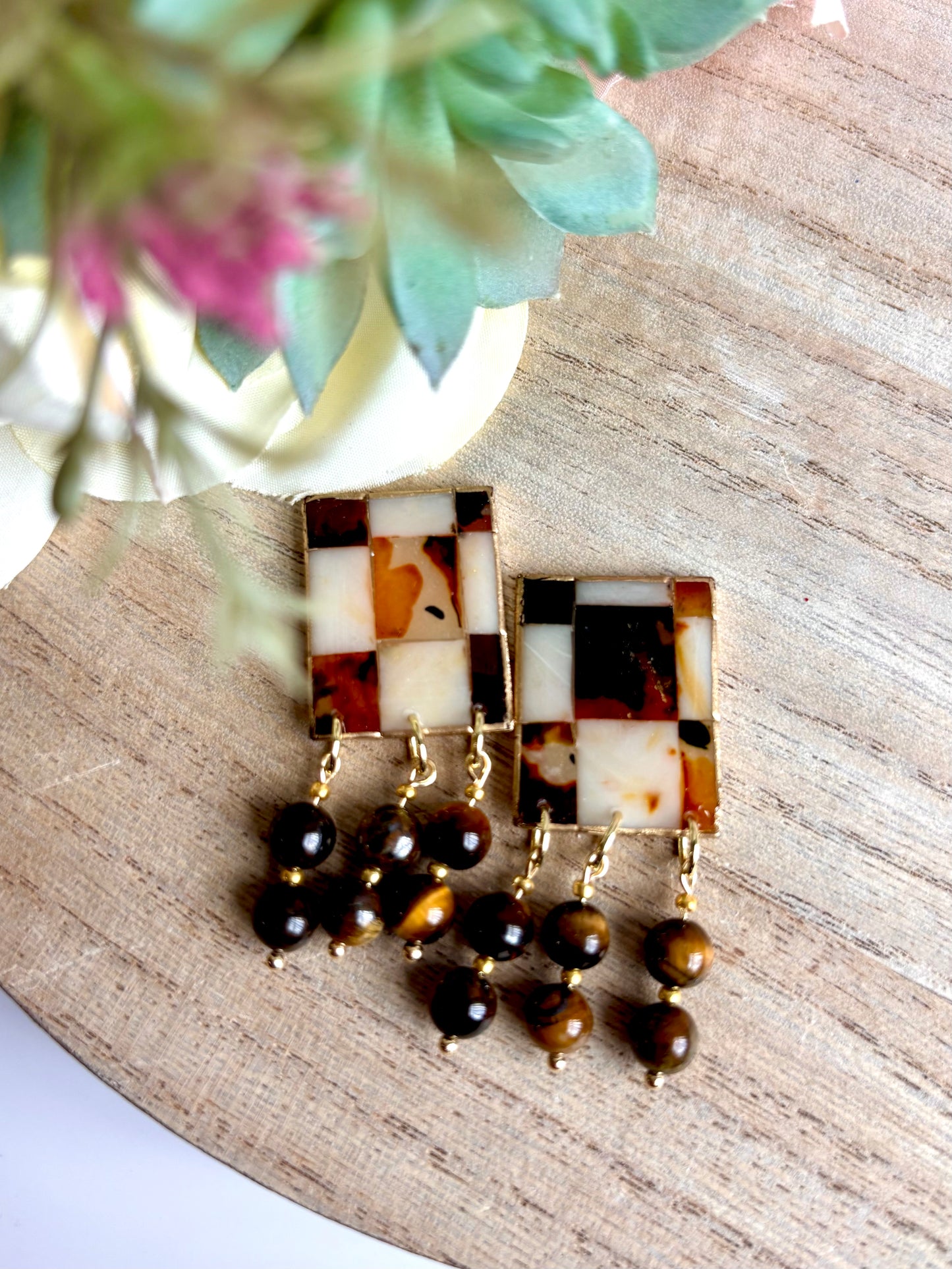 Tortoiseshell Checkerboard Earrings