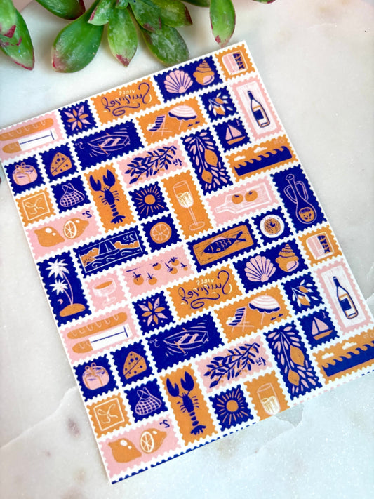 Blue & Gold Summer Stamps Transfer Paper
