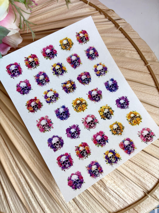 Bright Floral Skulls Small Charms Transfer Paper