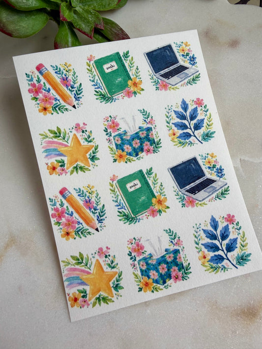 Floral Teacher Charm Transfers