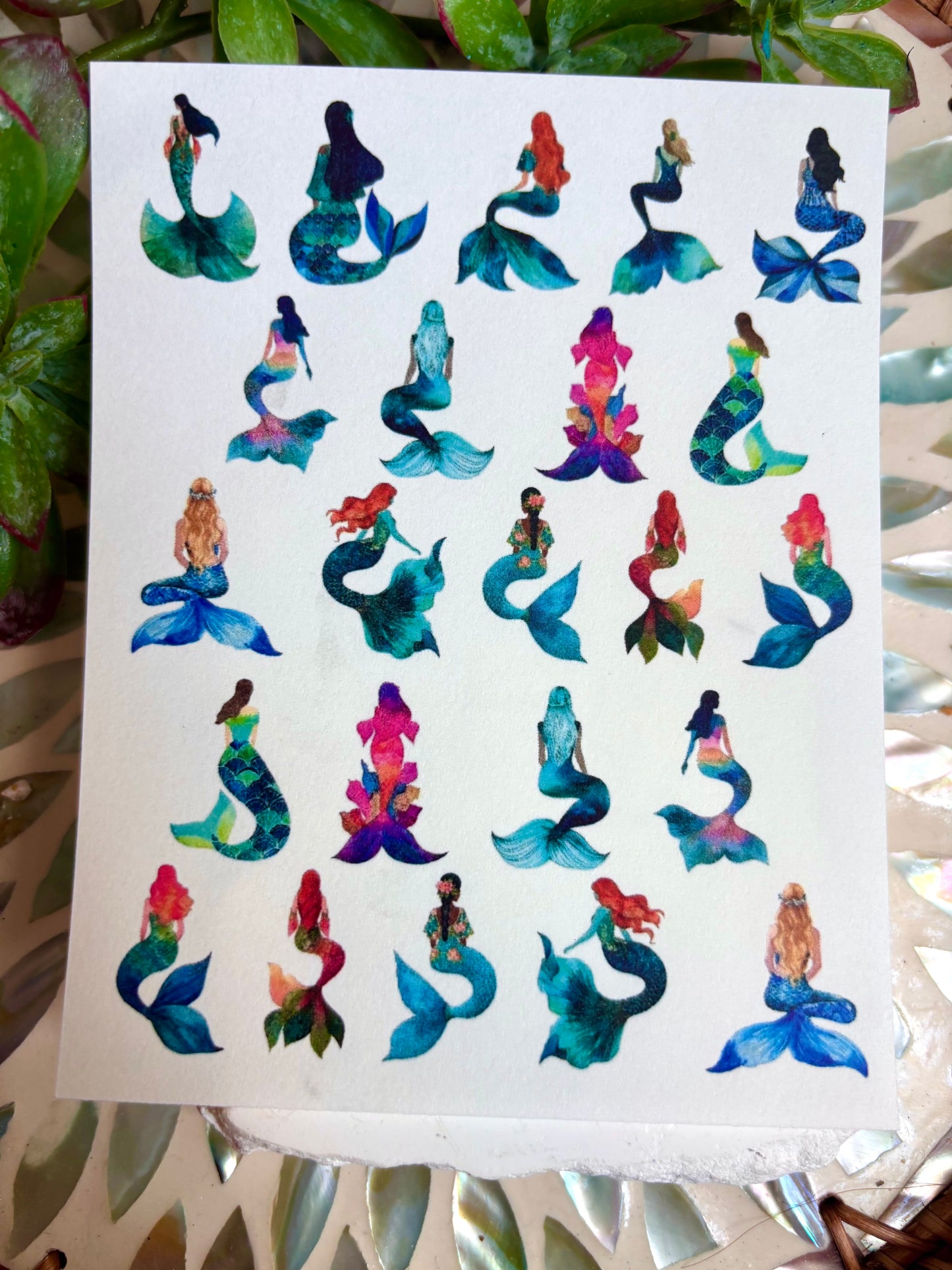 Watercolor Mermaid Charm Transfers