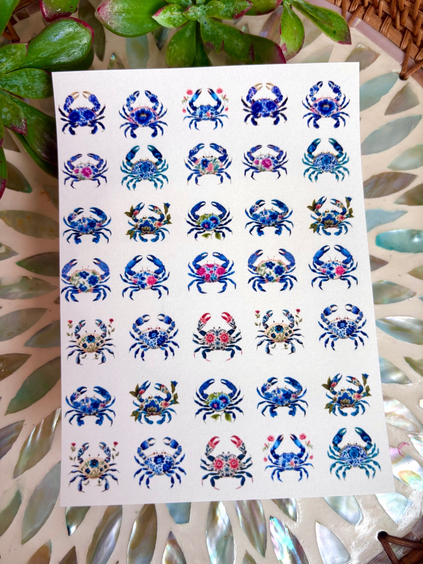 Floral Crab Charm Transfer Paper