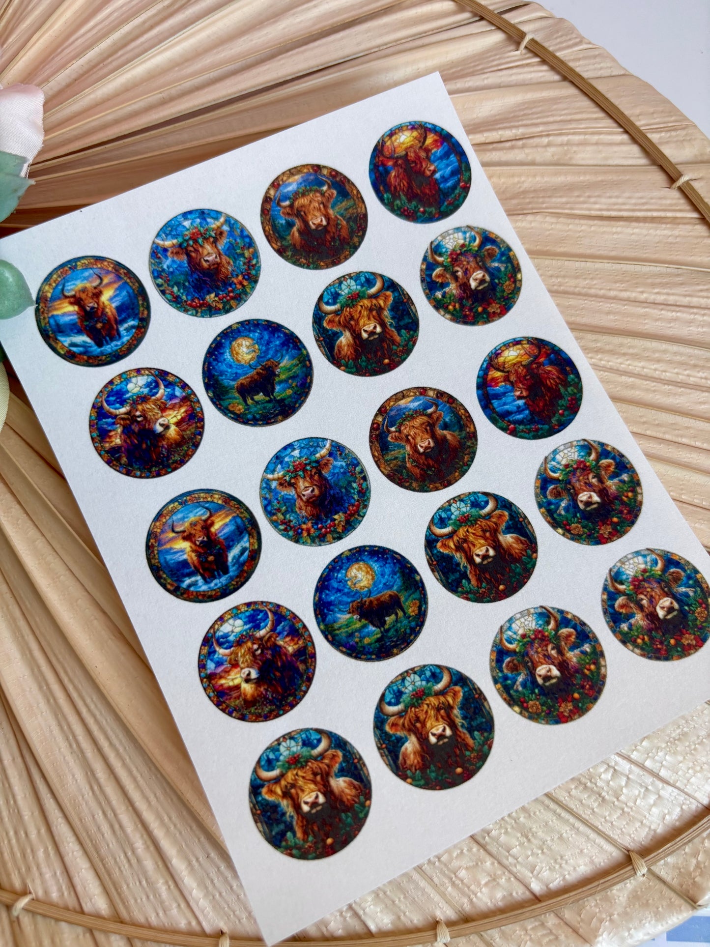 Highland Cow Stained Glass Transfer Paper