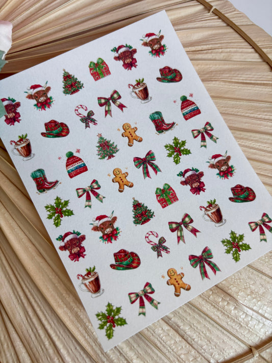 Highland Cow Xmas Charms Transfer Paper