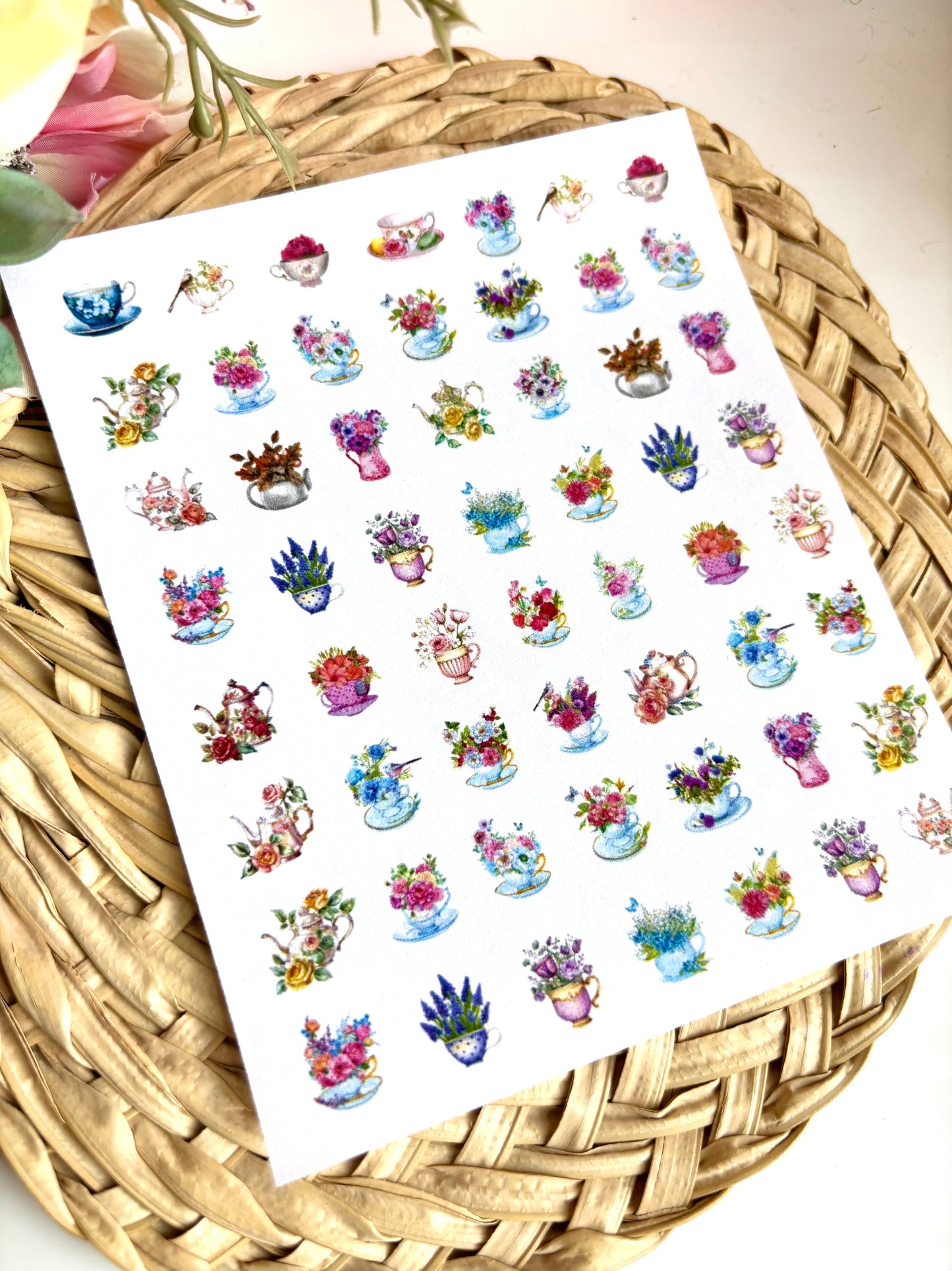 Floral Teacup Charms Transfer Paper