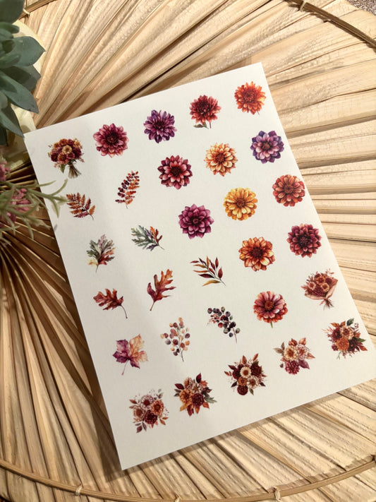 Autumn Florals & Leaves Charm Transfer Paper