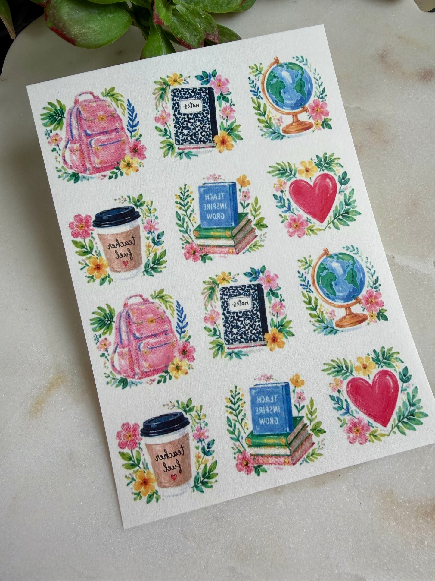 Floral Teacher Charm Transfers