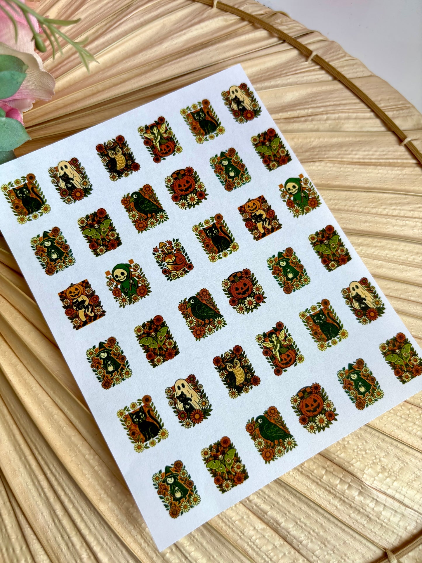Retro Floral Halloween Charms Transfer Papers