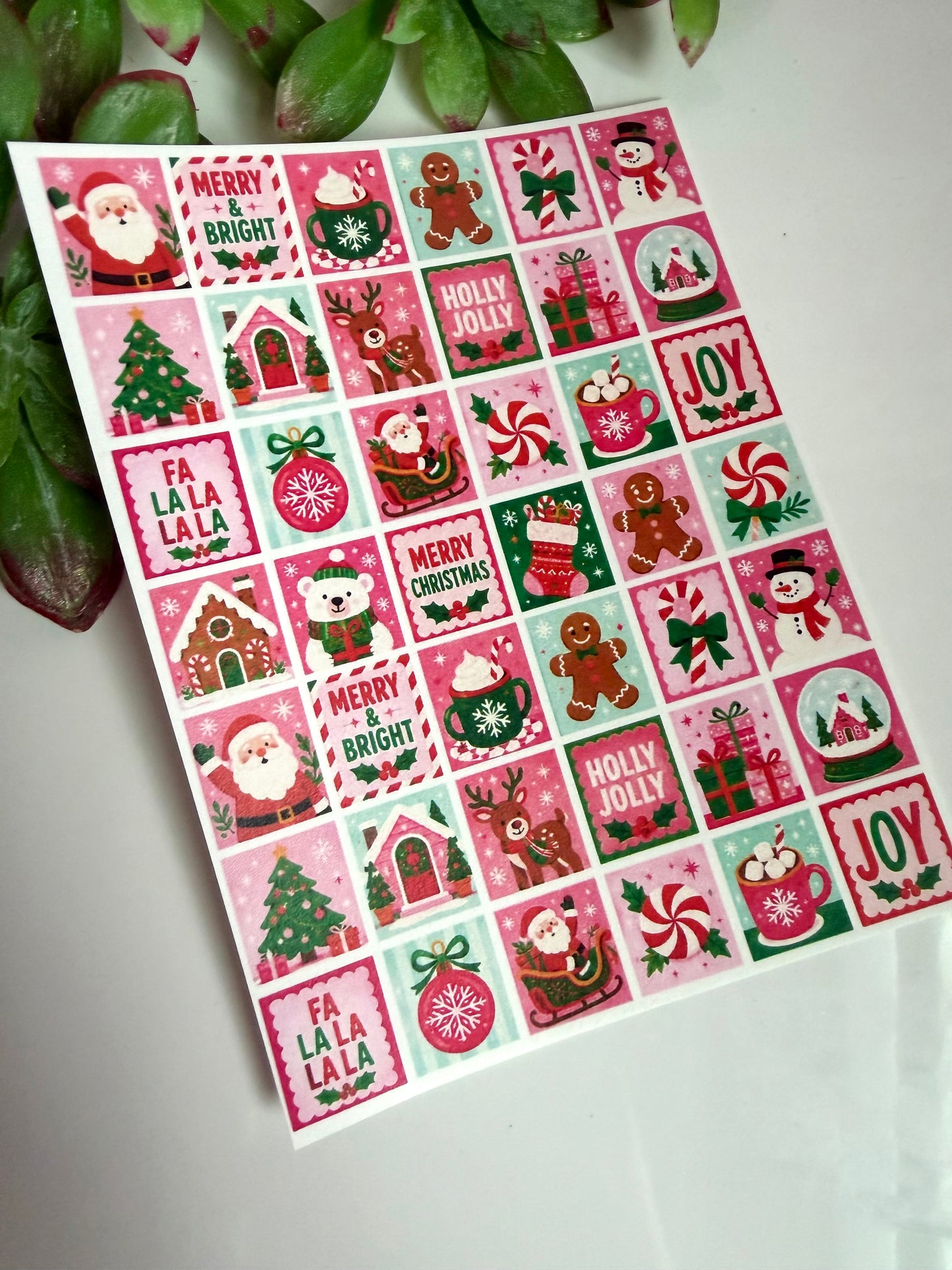 Christmas Pink Squares Transfer Paper