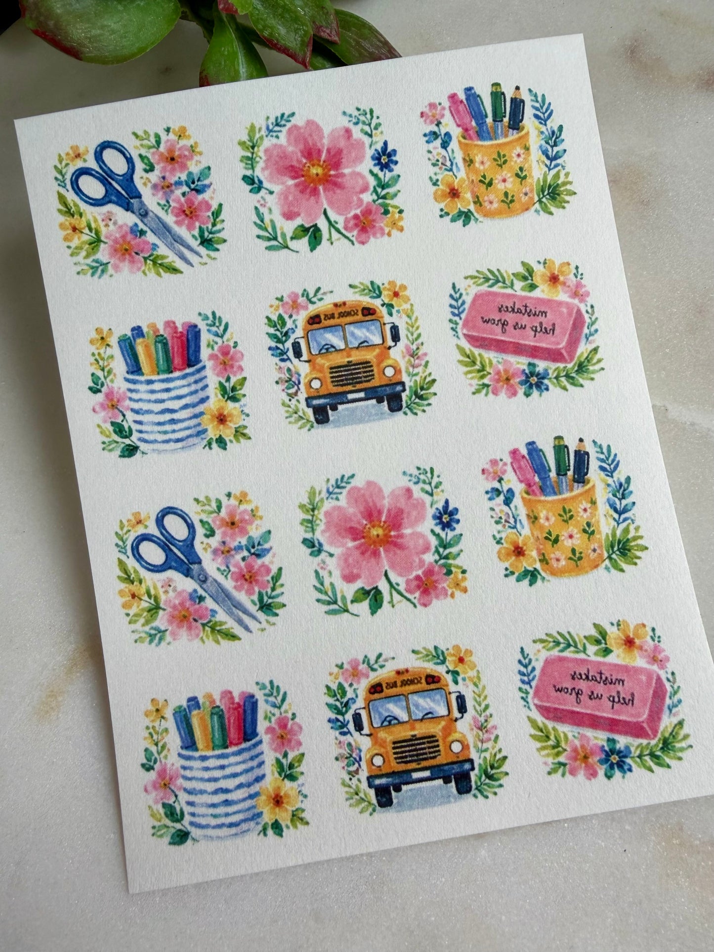 Floral Teacher Charm Transfers