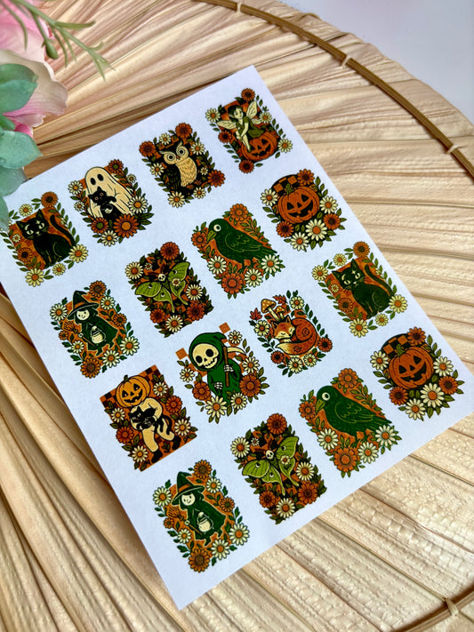 Retro Floral Halloween Charms Transfer Papers