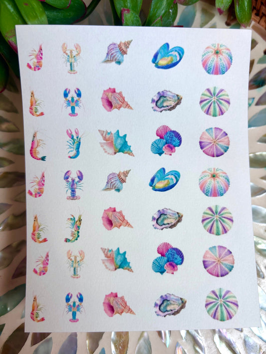 Watercolor Seashore Charm Transfer Paper