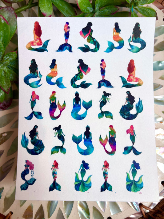 Watercolor Mermaid Charm Transfers