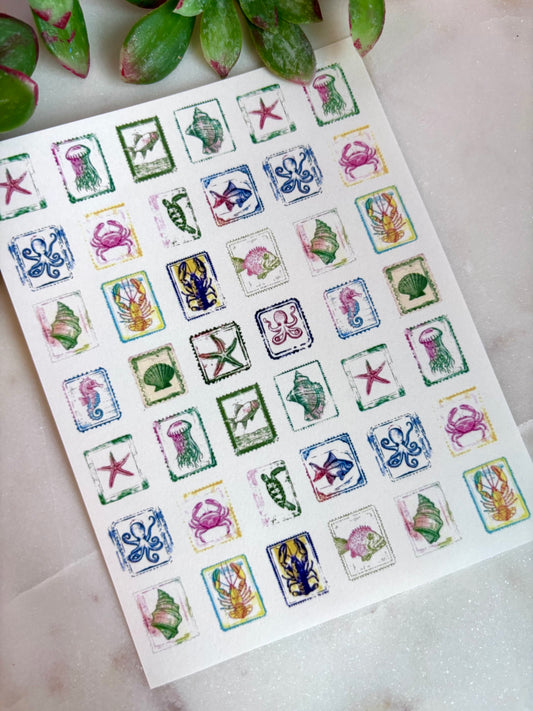 Watercolor Sea Stamps Charm Transfer Paper