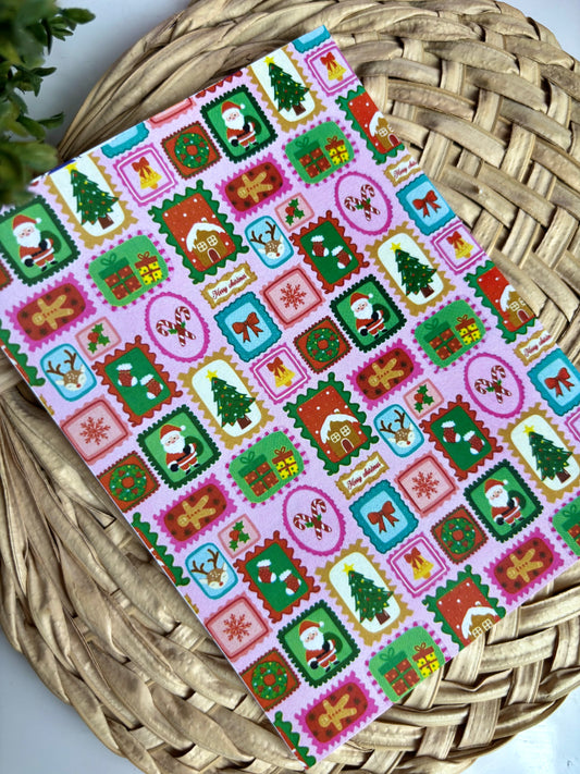 Xmas Stamps on Pink Transfer Paper