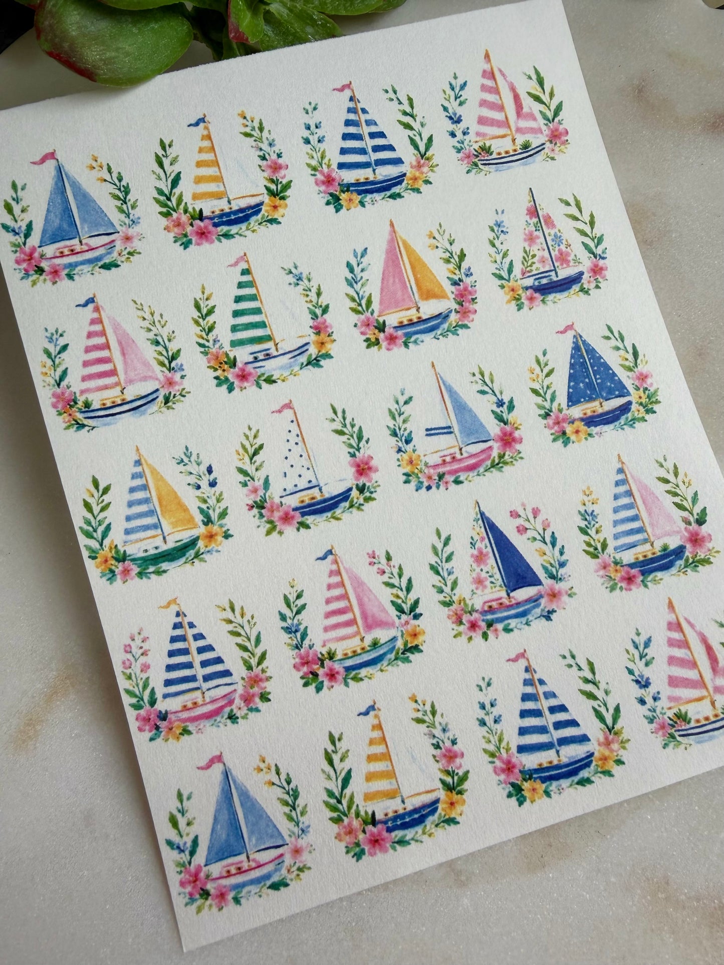 Sailboats & Florals Charm Transfer Paper