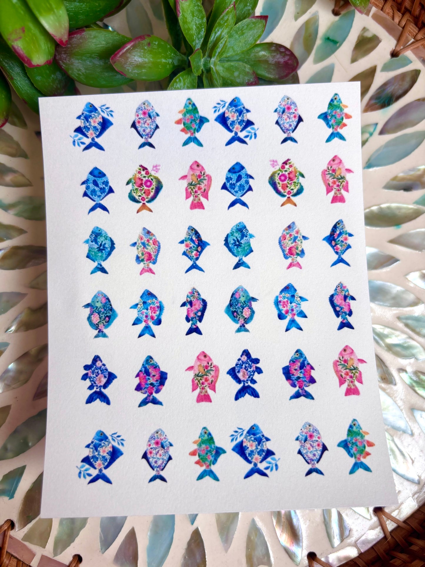 Floral Fish Charm Transfer Paper