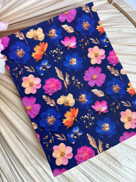 Navy Pressed Flowers Transfer Paper