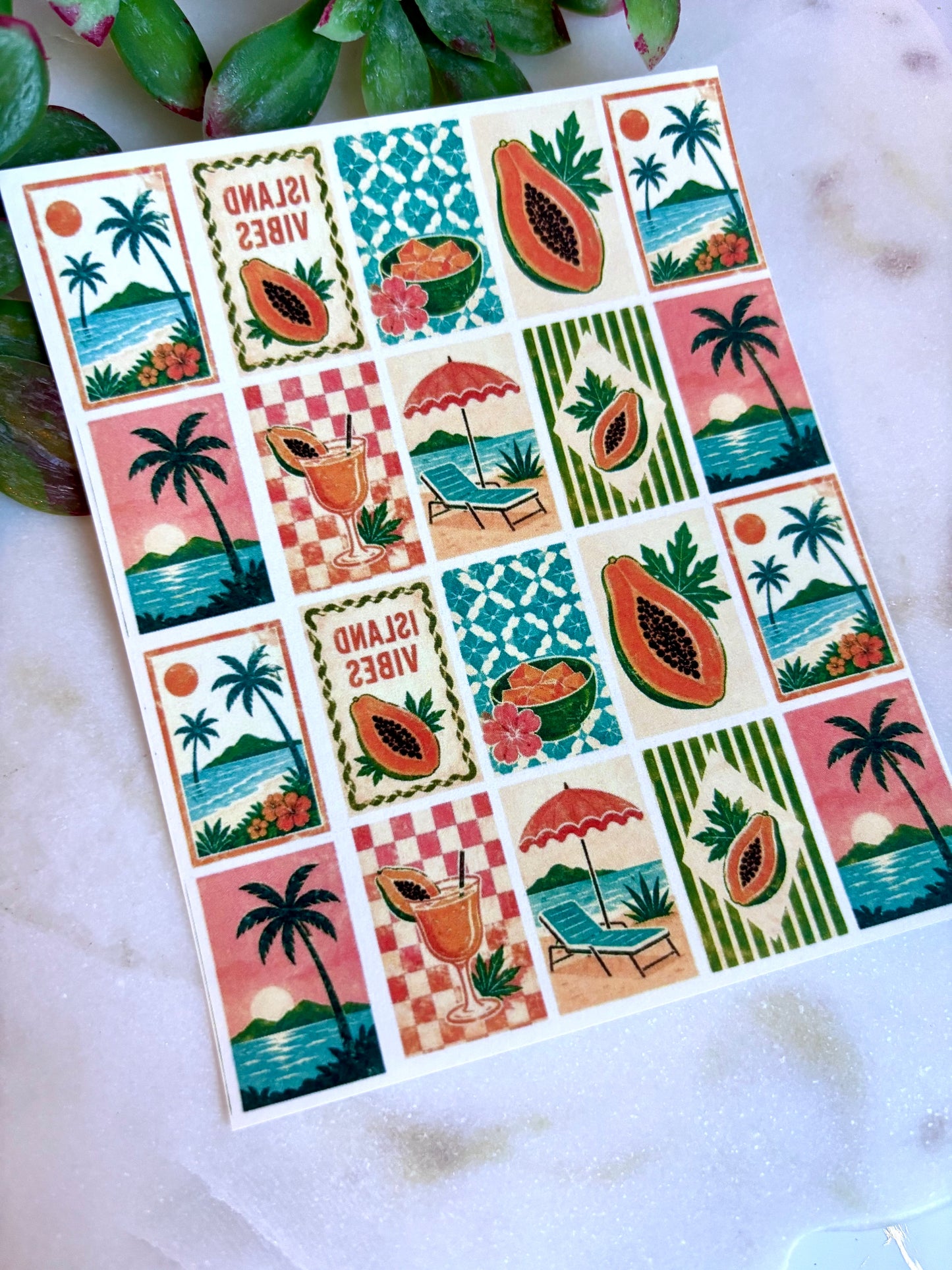 Papaya Retro Tile Transfer Paper