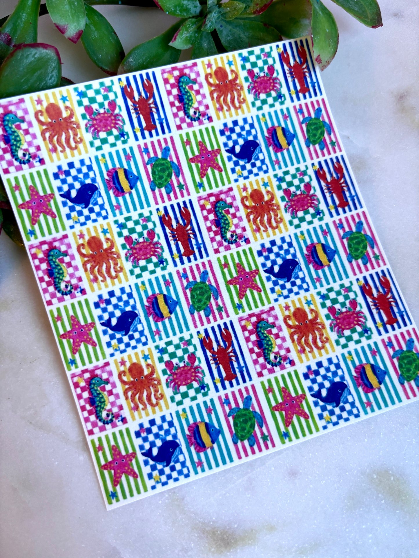 Colorful Sea Stripes & Checks Transfer Paper