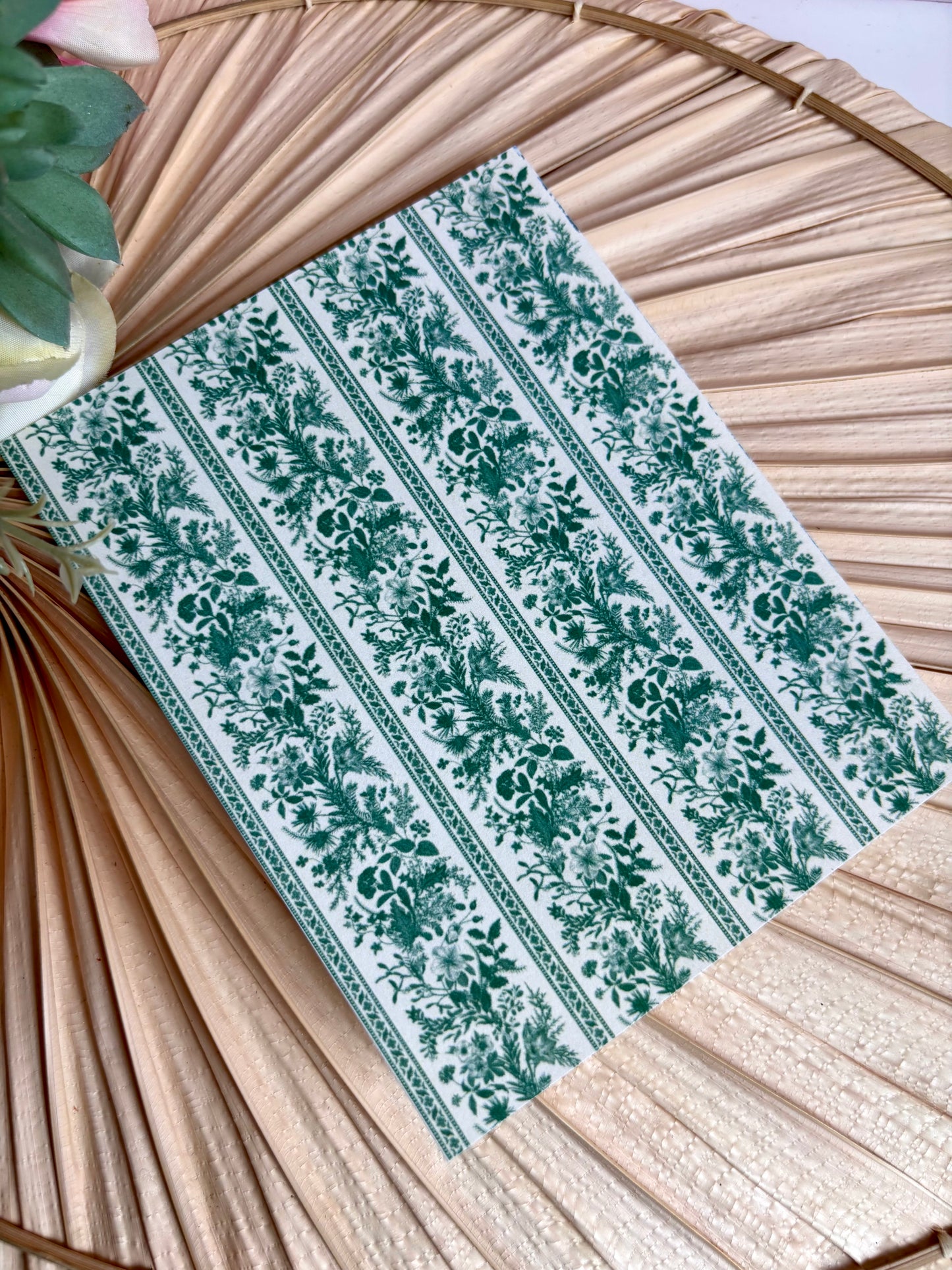 Green Floral Stripe Transfer Paper