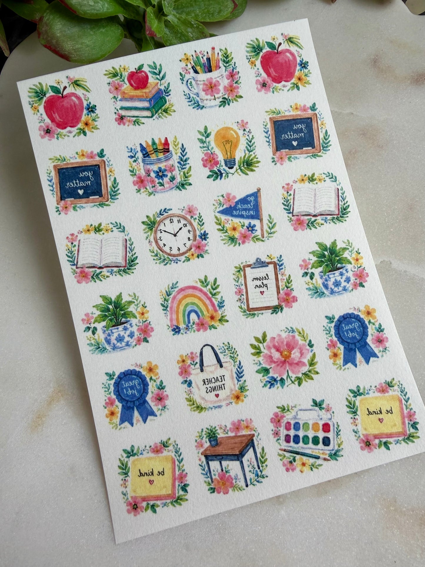 Floral Teacher Charm Transfers