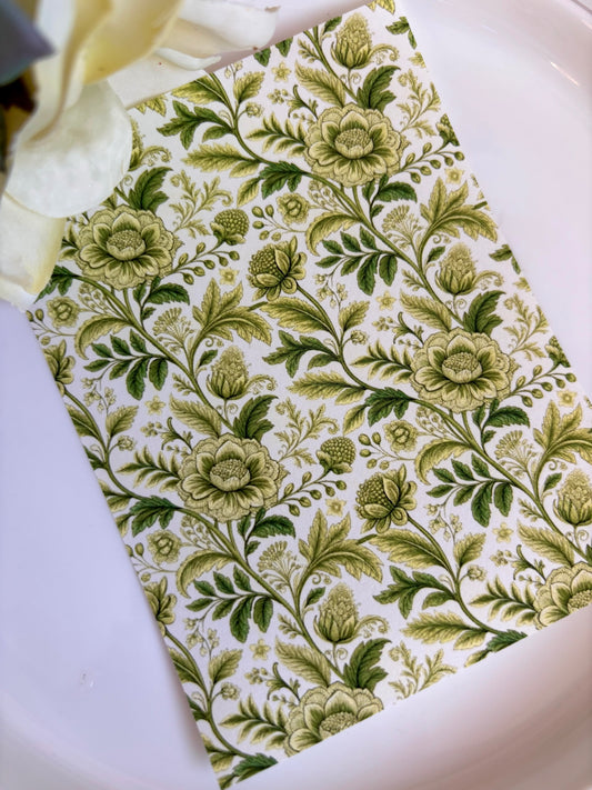 Green Toile Floral Transfer Paper