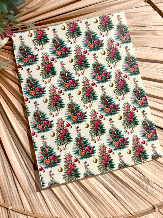 Flowery Xmas Trees Transfer Paper