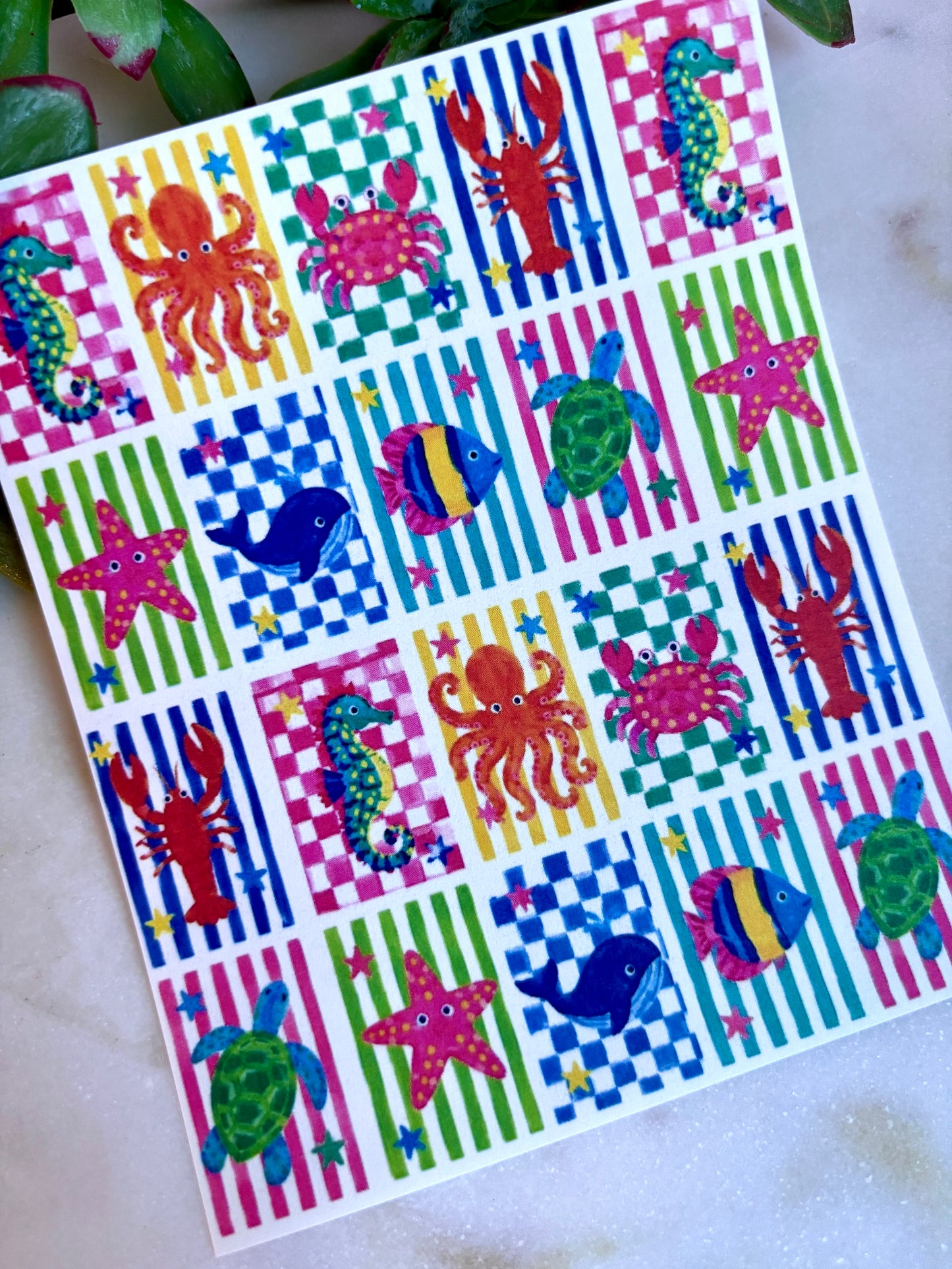 Colorful Sea Stripes & Checks Transfer Paper