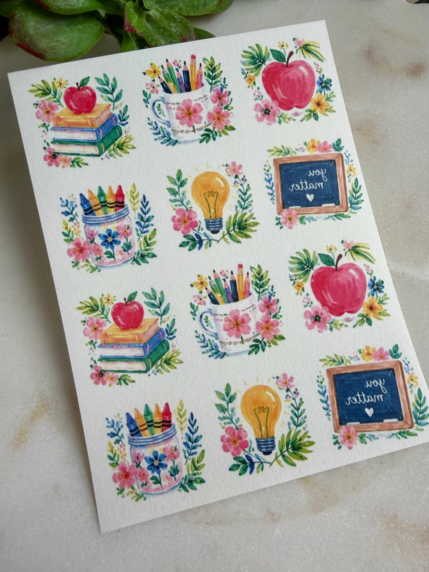 Floral Teacher Charm Transfers