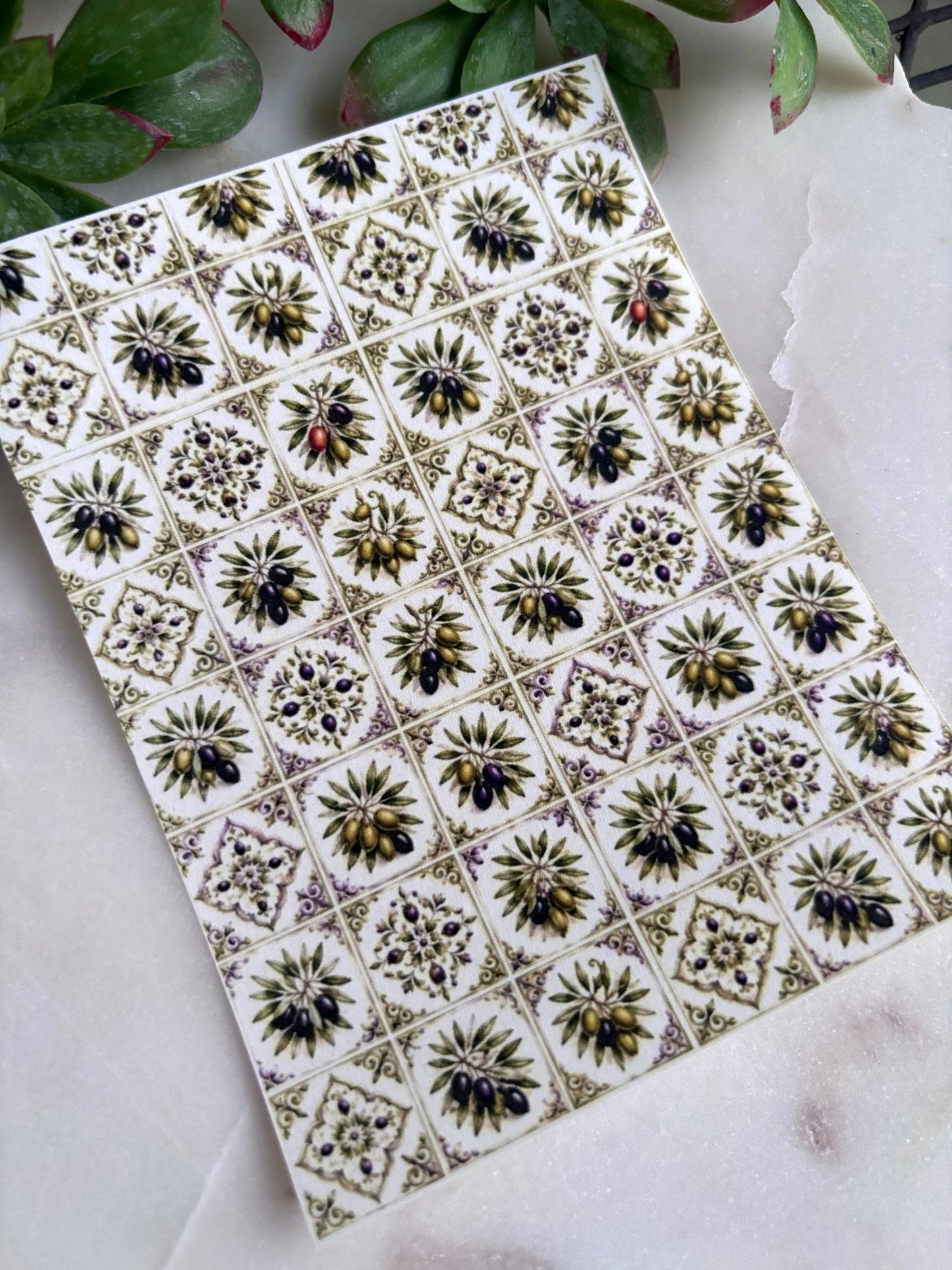 Olive Mediterranean Tile Transfer Paper