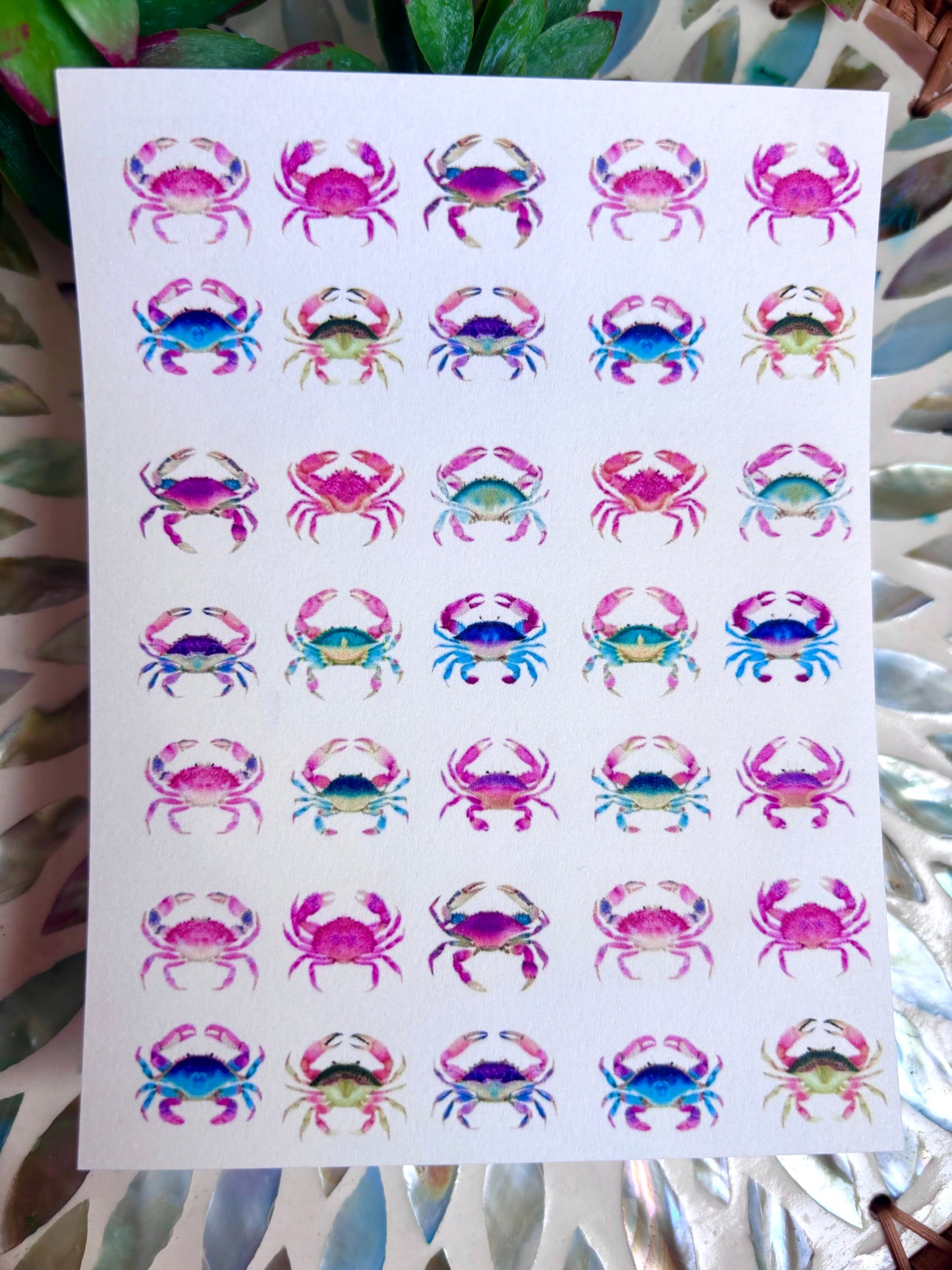 Watercolor Crab Charm Transfer Paper
