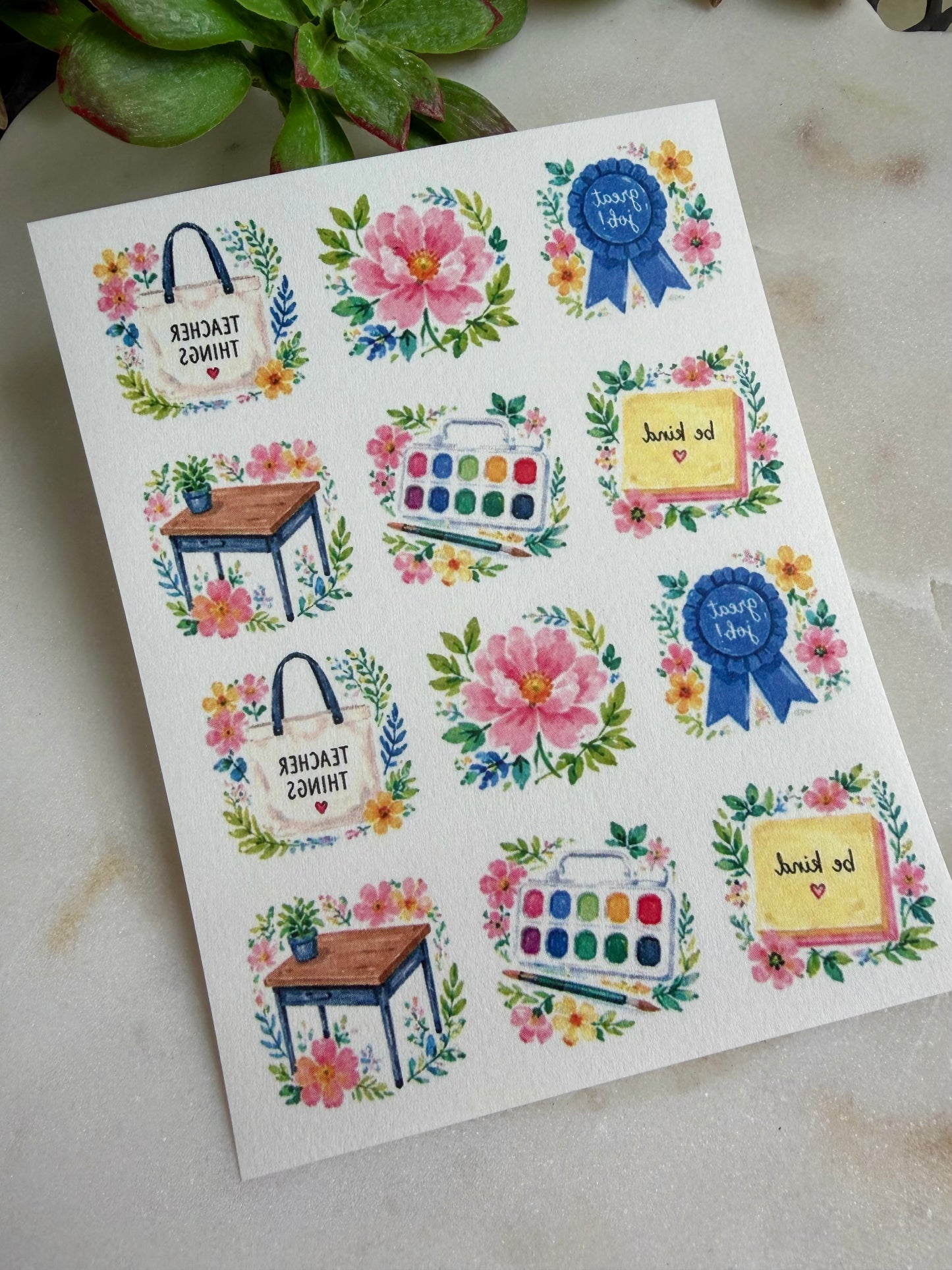 Floral Teacher Charm Transfers